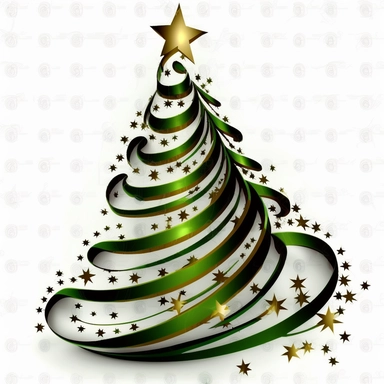 spiral christmas tree with star on top, clip art style, white background