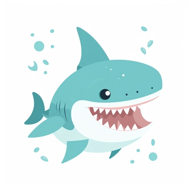 simple clipart, a shark, bright colors, isolated white background, cute and simple illustration, with basic shapes and few details, for kids aged between 4 and 8 years
