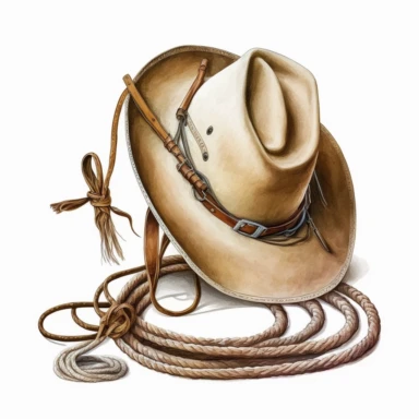 Beautiful cowboy lasso, white background, watercolor, hyperrealism, high detail, separate elements, set, clipart