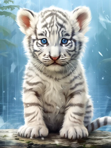 tarot card with white tiger Cub as Jedi master, clipart png, WHITE BACKGROUND, photorealistic, painting, watercolor, 8k, ultra details,