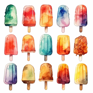 watercolor popsicle, gem stone colors, clipart on white background