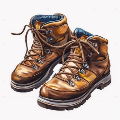 hiking boots, clipart, white background, realistic