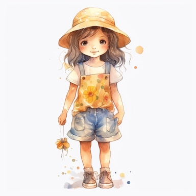 a cute clipart,unique outfit , different breed , full body , unique pose, unique outfit , white background , watercolors image, unique and vibrant , no other elements, clean shapes ,center and middle, cute
