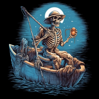 clipart of a skeleton fishing on a deep sea fishing boat