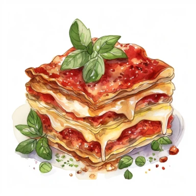 italian lasagna, detailed cottagecore illustration, clipart
