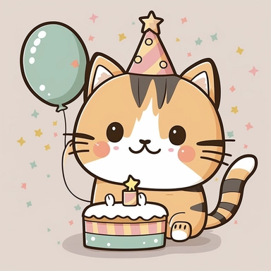 birthday cat clipart cute party clip art kawaii kitten, with mouse toy, white background