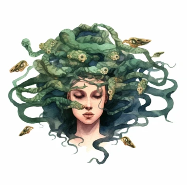 full body mythical medusa clipart in watercolor realism style on white background