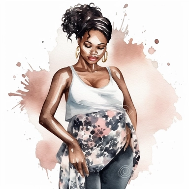 watercolor,clipart, black pregnant mother,