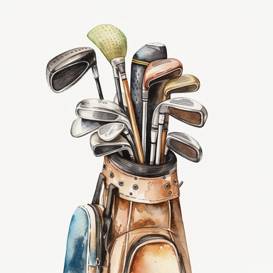 watercolor golf clubs in golf bag clipart white background