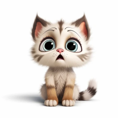 funny little kitten pixar style clipart on white background