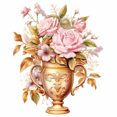 Rosa Moyesli in vase Clipart Card Making, leafs, ribbons, Mixed Media, Craft, pink gold, white background