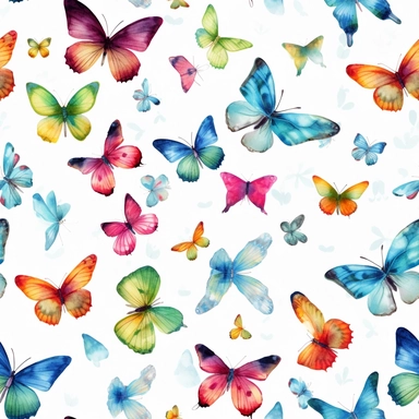 Butterflies, Watercolor, vector, white background, clipart, Seamless patterns, repeating patterns design, flat illustration,outlined , Vector, 4K, Art station, digital print, highly detailed clean, flat background, isometric, bright vector, white background,4K resolution