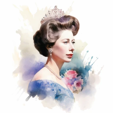 An enchanting portrait of Princess Margaret, known for her beauty and glamorous lifestyle, Clipart, watercolor, white background, intricate detail