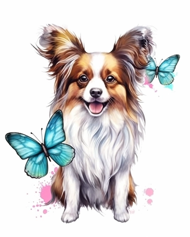 detailed watercolor Papillon dog as is , hyper realistic, isolated on a white background, clipart