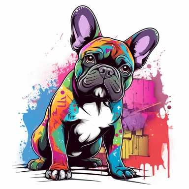graffiti style french bulldog clip art white background