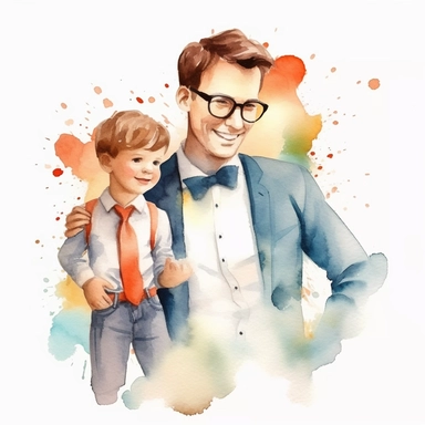 cute boy with dashing father watercolor png clipart for fathers day ar 16:16
