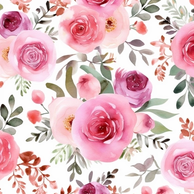 Boho rose seamless pattern for fabric, WHITE background, watercolor floral digital paper, Pink wedding clipart with rose bouquets