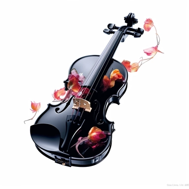 black glass transparent violin, rose digital clipart on white background