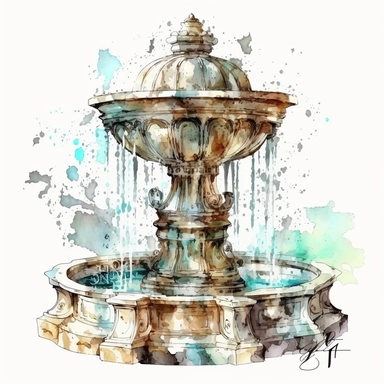 watercolor perfect detailed complicated fontain clipart with white background realistic colors, white background