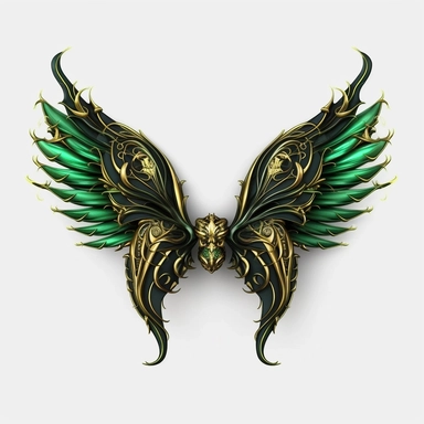 ultra realistic, green black and gold demon wings, clipart