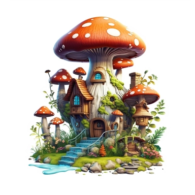 beautiful cute and happy fantasy fairy house in nature clipart