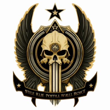 Star Wars the Old Republic Military Patch, Logo, 2D, Hopeful, Gold, Sword, Wings, Justice Scales, Wolf Skull, Flat, Clipart