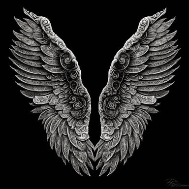 sketch clipart of angelic wings, hd, white on black background, spaced out,--ar 3:2