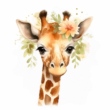 <992789387> baby giraffe clipart graphics, baby jungle animals, beatrix potter style, realistic watercolor baby giraffe clipart, dreamy, no background, space between each