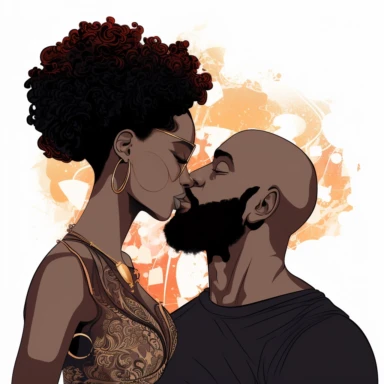 graphic design of Afro Black Couple, wearing king and queen crown, black king and queen couple, Melanin couple, Vector Clipart Cricut Silhouette Cut, 8K, HD, white background, isolated