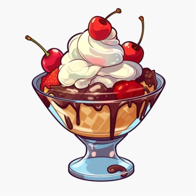 ice cream sundae clipart, cartoon style, no background