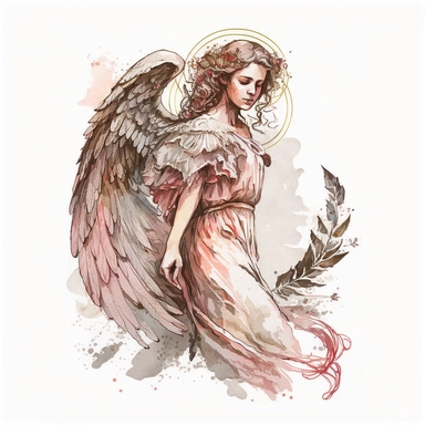 vintage angel, watercolor illustration, clip art, high-quality, Warm color palette, Pastel colors, watercolor style, Intricate details, White background