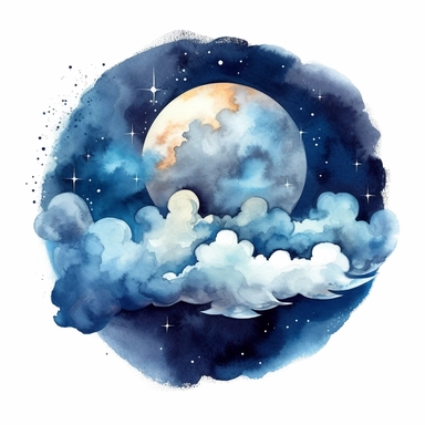 watercolor moon with clouds clipart