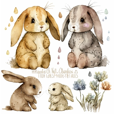watercolor clipart two-dimensional neutral colors hase for children simple drawn childish
