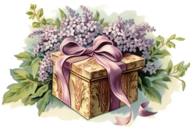 Vintage 1920 detailed open victorian gift box of Lilacs Illustration , Chromolithograph, Die Cut, 1920s Illustration, Vintage, Chromolithograph, Colorful, Antique, Ephemera, Clipart, 8k, Isolated on white