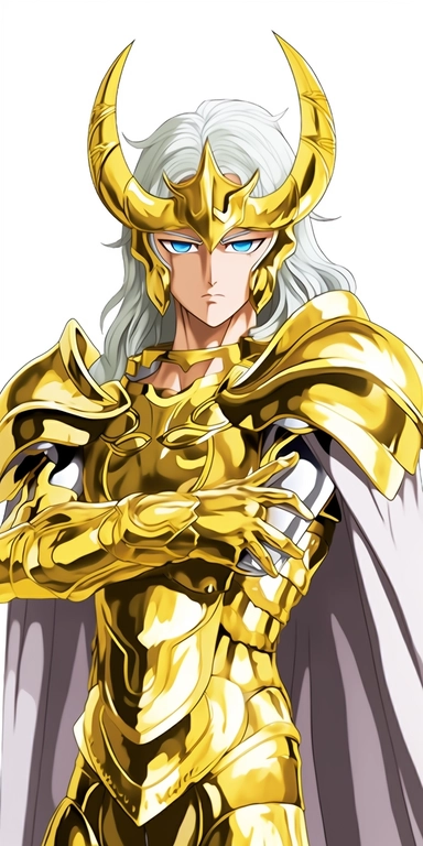 saint seiya aries mu, golden knight, hd png clipart, in the style of emphasis on facial expression, donna huanca, cobra, olympus pen f, blink-and-you-miss-it detail, light yellow and silver, hall of mirrors