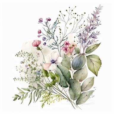 april wild flowers delicate Arrangement, watercolor, white background, feminine, clipart