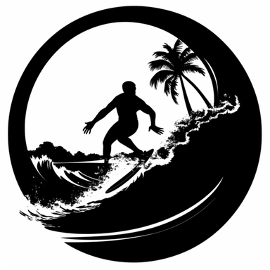 white on black clipart silhouette of a surfer on wave