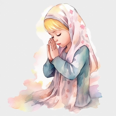 Watercolor Prayer Prayer Hand png Full body realistic cartoon 32k UHD cute. 15 cm thick outline. Black color. There was no shadow on the ground. with realistic watercolors and detailed illustrations. Cartoon, PNG clipart, transparent white background