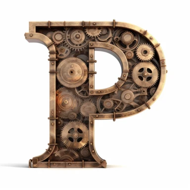 Steam punk style, Letter P, clipart, white background