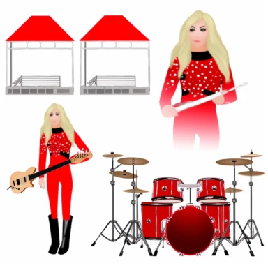 a set of clipart inspired by the story of a fledging American rock band at a Swiss boarding school as conceived by Wes Anderson, rich kids at an exclusive school playing rock music, The Royal Tennanbaums, preppy rock aesthetic