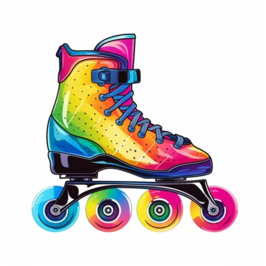 roller skates Side view with coloring rainbow Clipart, Vector Style, High quality, White Background