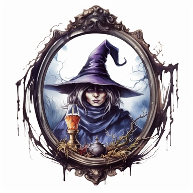 witchcraft magical mirror performing magic clipart style detailed watercolour 8k high res detailed horror effect for print