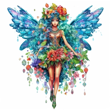 beautiful garden fairy clipart half body, in the style of nene thomas, made of colored crystals, high detailed, pictorial harmony, contest winner, bright and colorful