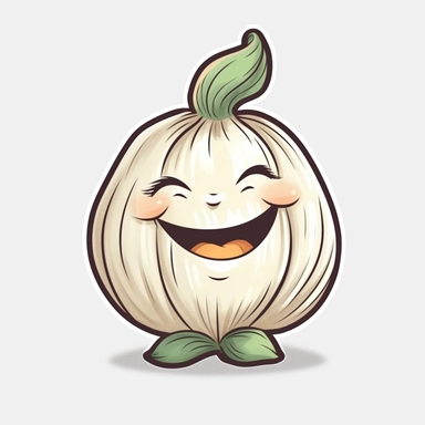 cute Garlic, happy and smiling, bold line, clipart, sticker, white background, no shadow, 8k detail