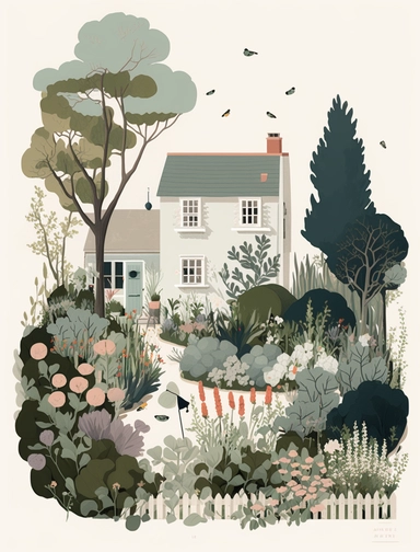 lovely suburban residential vegetable garden with flowers, in the style of Ryo Takemasa, xuan loc xuan, Lisa Audit, Anastasia Suvorova, Jon Klassen, greg tocchini, Depaysement, fantastic realism, tranquil and serene, anemoia, white background, vector, clipart, elaborate, ultra-detailed, best quality illustration, well composed, vibrant colors, high definition, UHD