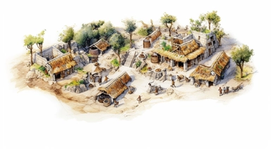 isolated images, illustrations on a white background, realistic top down overhead view caveman village map, Clipart, watercolor, realistic, isolated, full building, highly detailed, hdr, 32K, photo expert quality, watercolor realistic, hyperrealistic and highly detailed, isolated on a white background