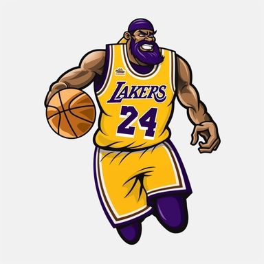 Looney tunes playing basketball as Original LA lakers. Comic Design 3d clipart with black contours. White background
