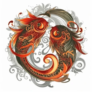 old style fire pisces zodiac, vector design illustration, in the style of detailed heavy metal embroidery, hand-painted details, Horoscope Clipart, isolated white background