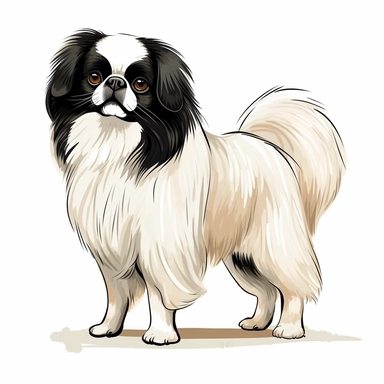 full body shot of a japanese chin, vector art, in the style of georgia o’keefe , clipart, white background, rounded corners