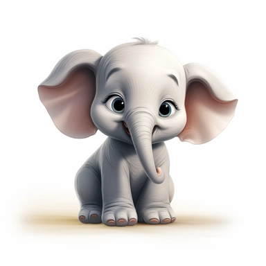 portrait of cute happy baby elephant, pixar style, clipart, white background ar 4:5